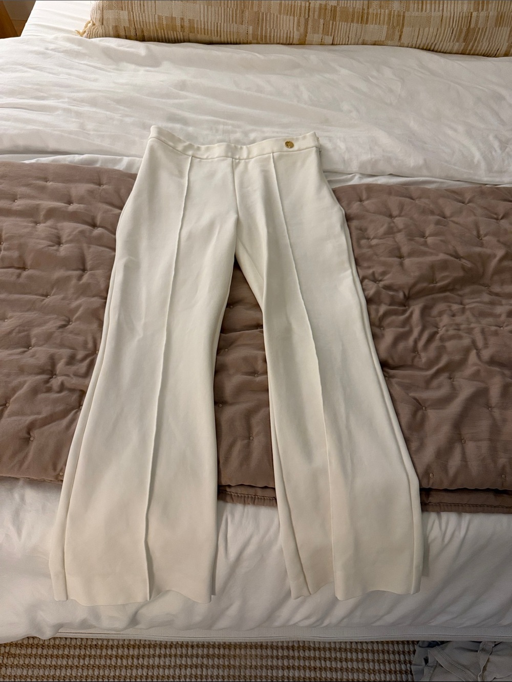 Cream Wide-Leg High-Rise Pants